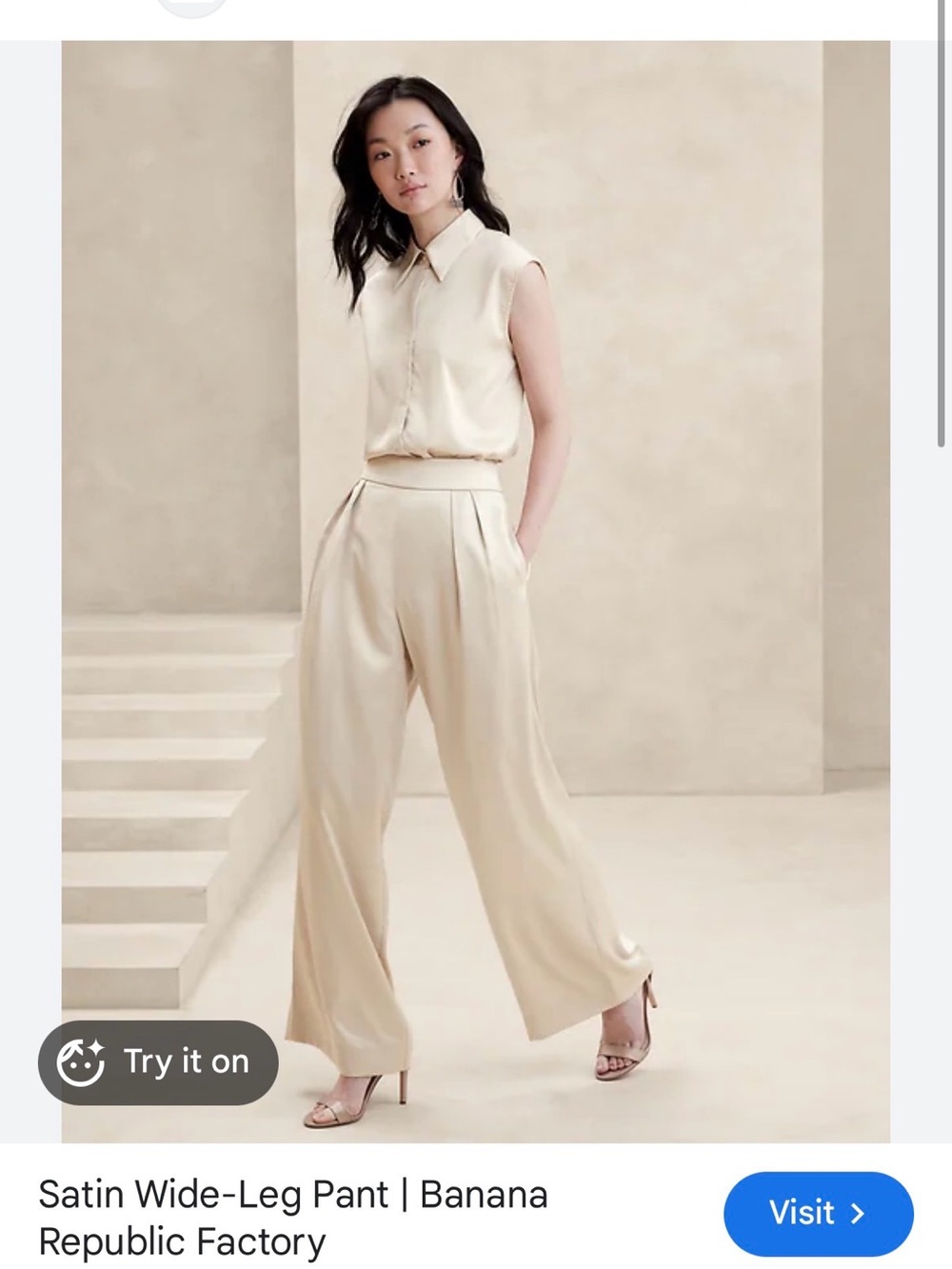 Banana Republic Factory Satin Wide-Leg Pants in Cream